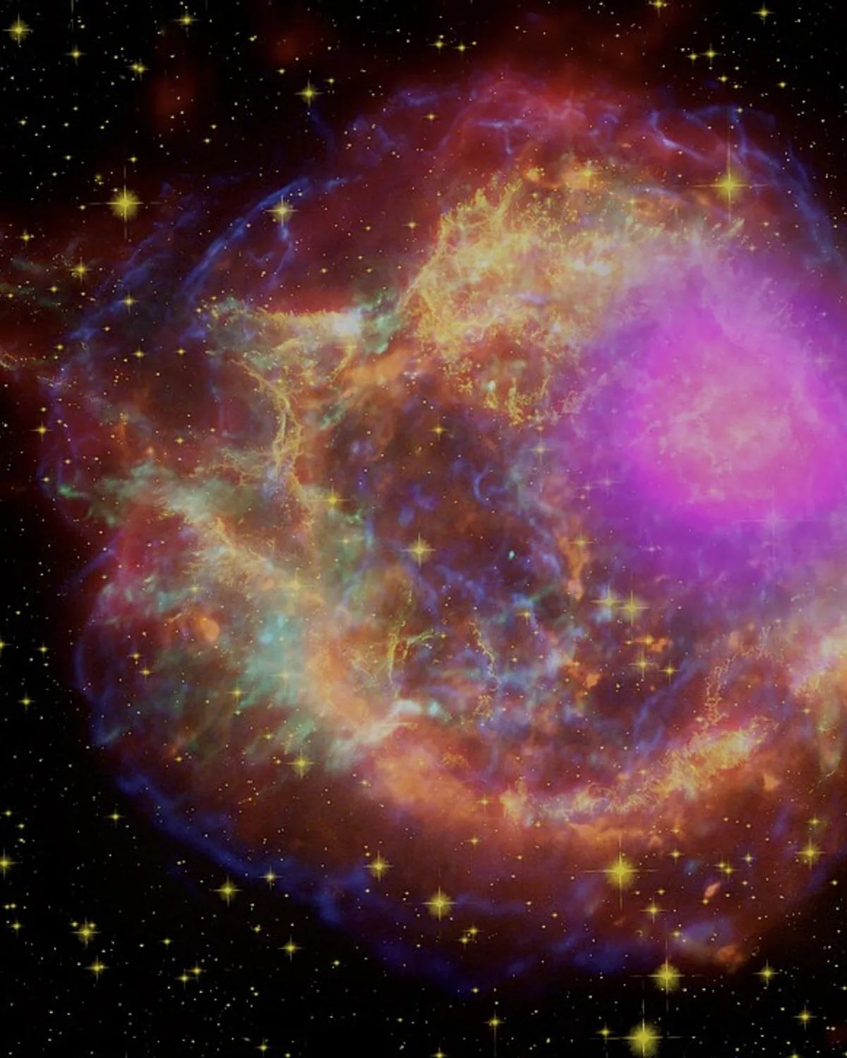 Cassiopeia A glowing in a composite image of a stellar explosion